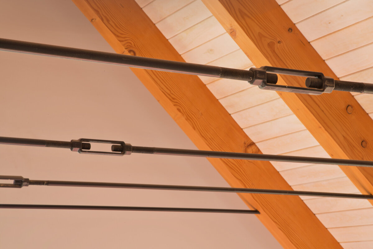 Close up of anchor joints holding lighting