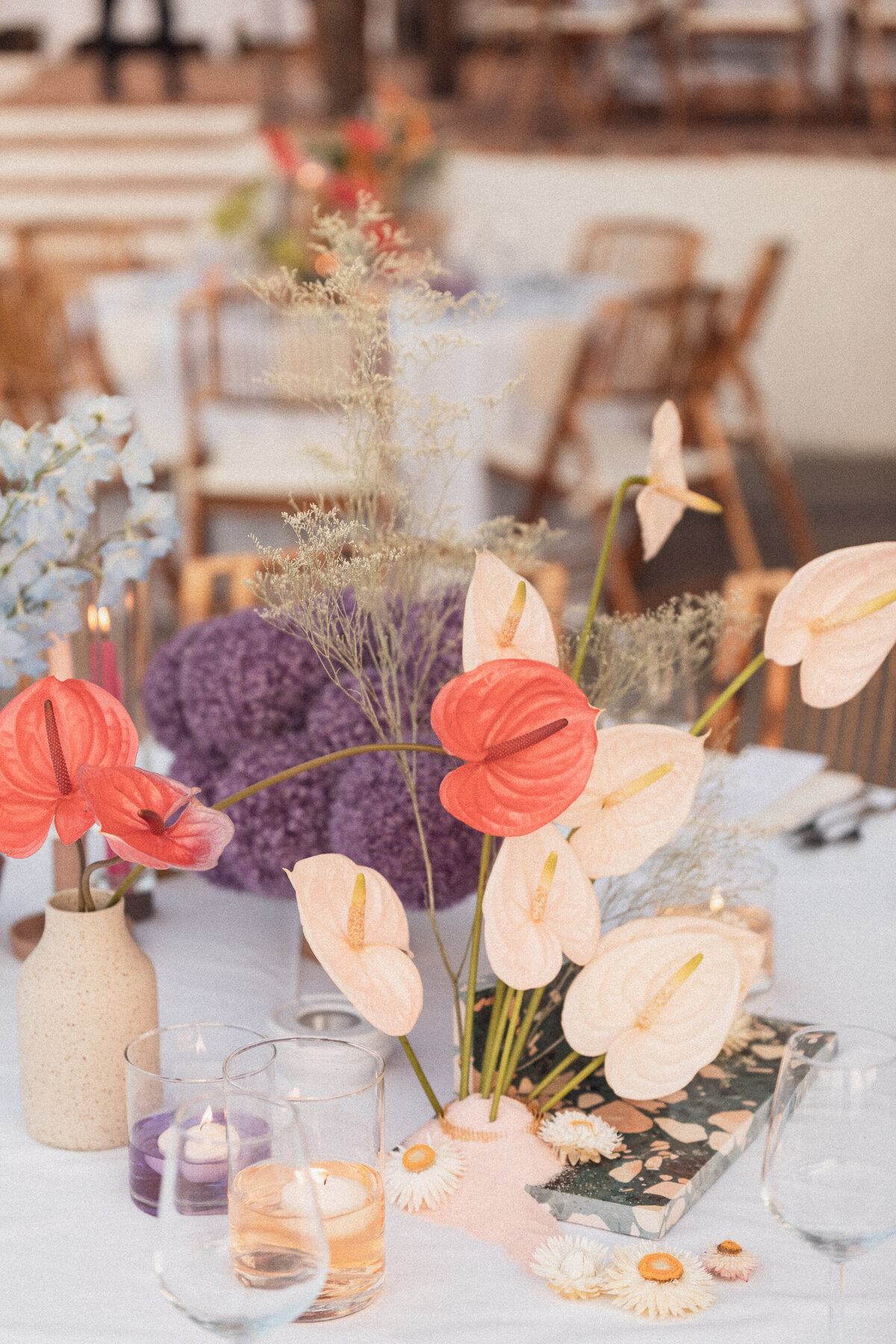 explosion of colors for these wedding centerpieces