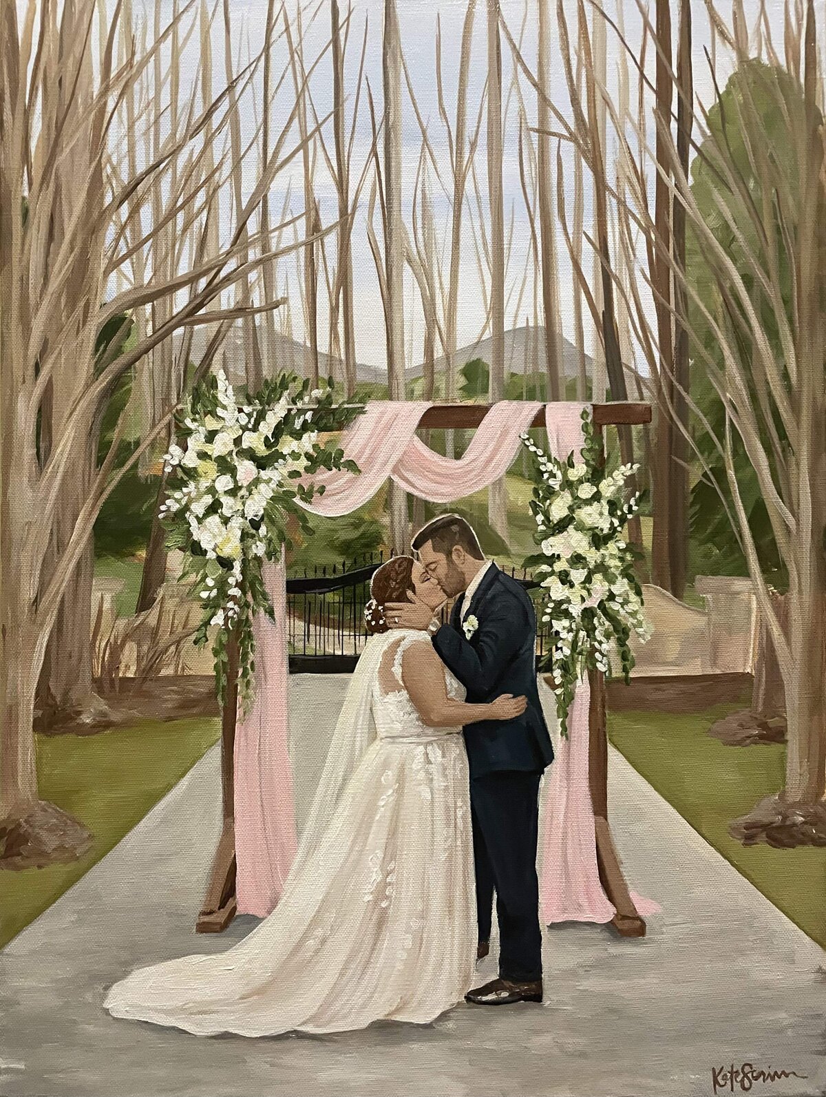 painting of bride and groom