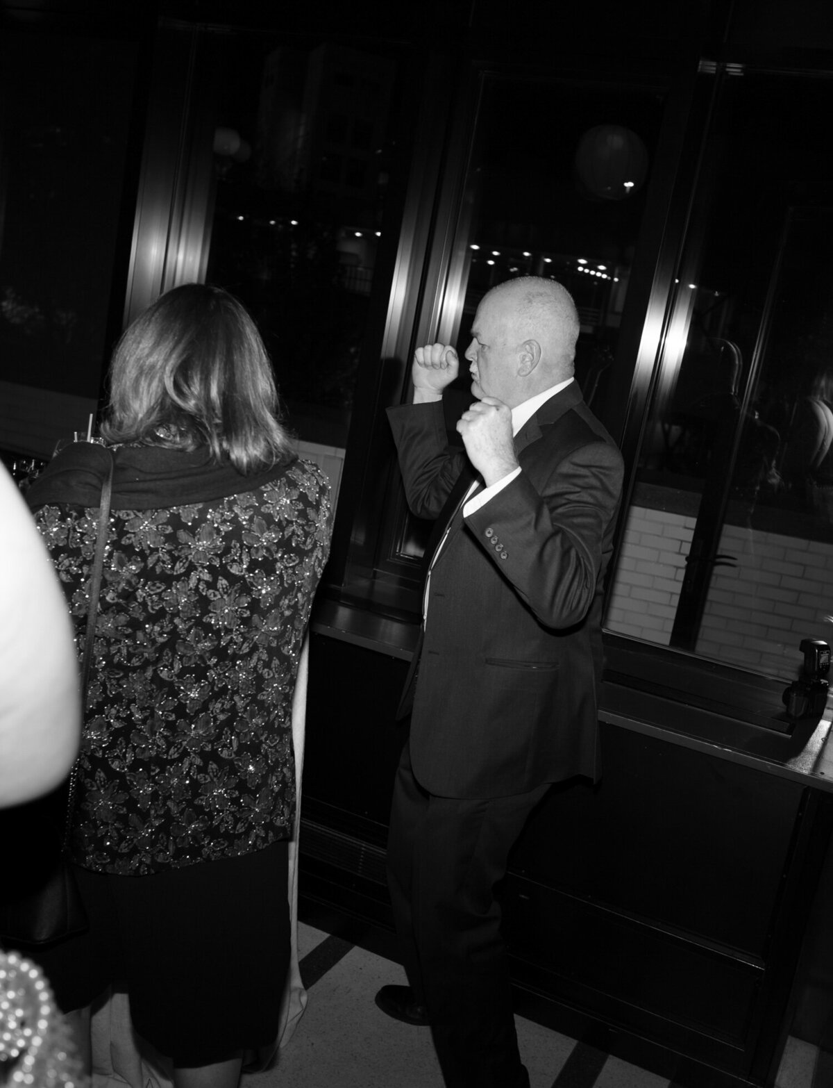 old man dances at Shinola Hotel wedding reception, candid wedding photographer
