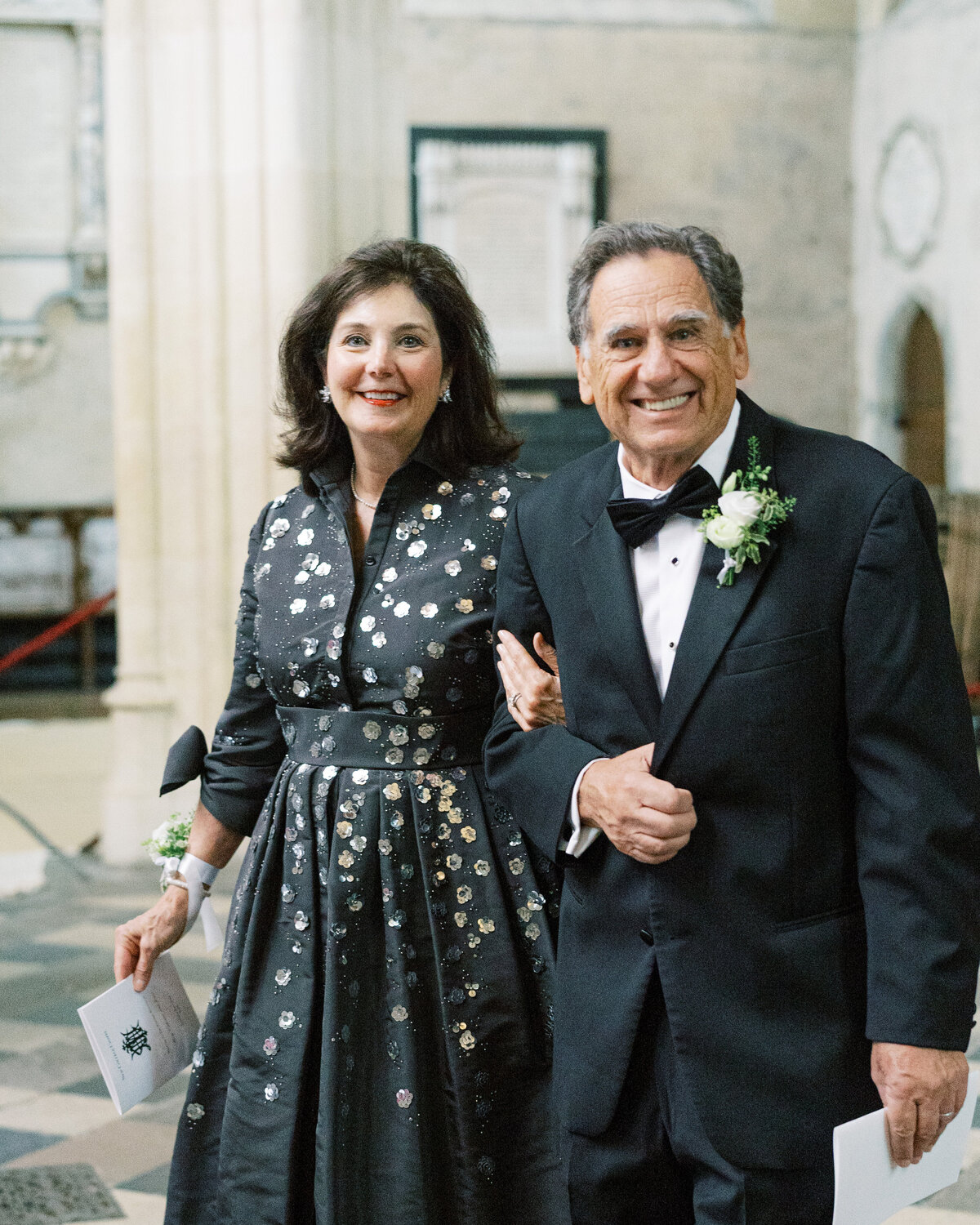 Father and mother of the bride at black tie wedding in Oxfordshire