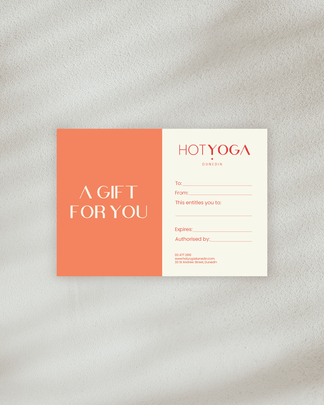 Personalised gift card design for Hot Yoga.