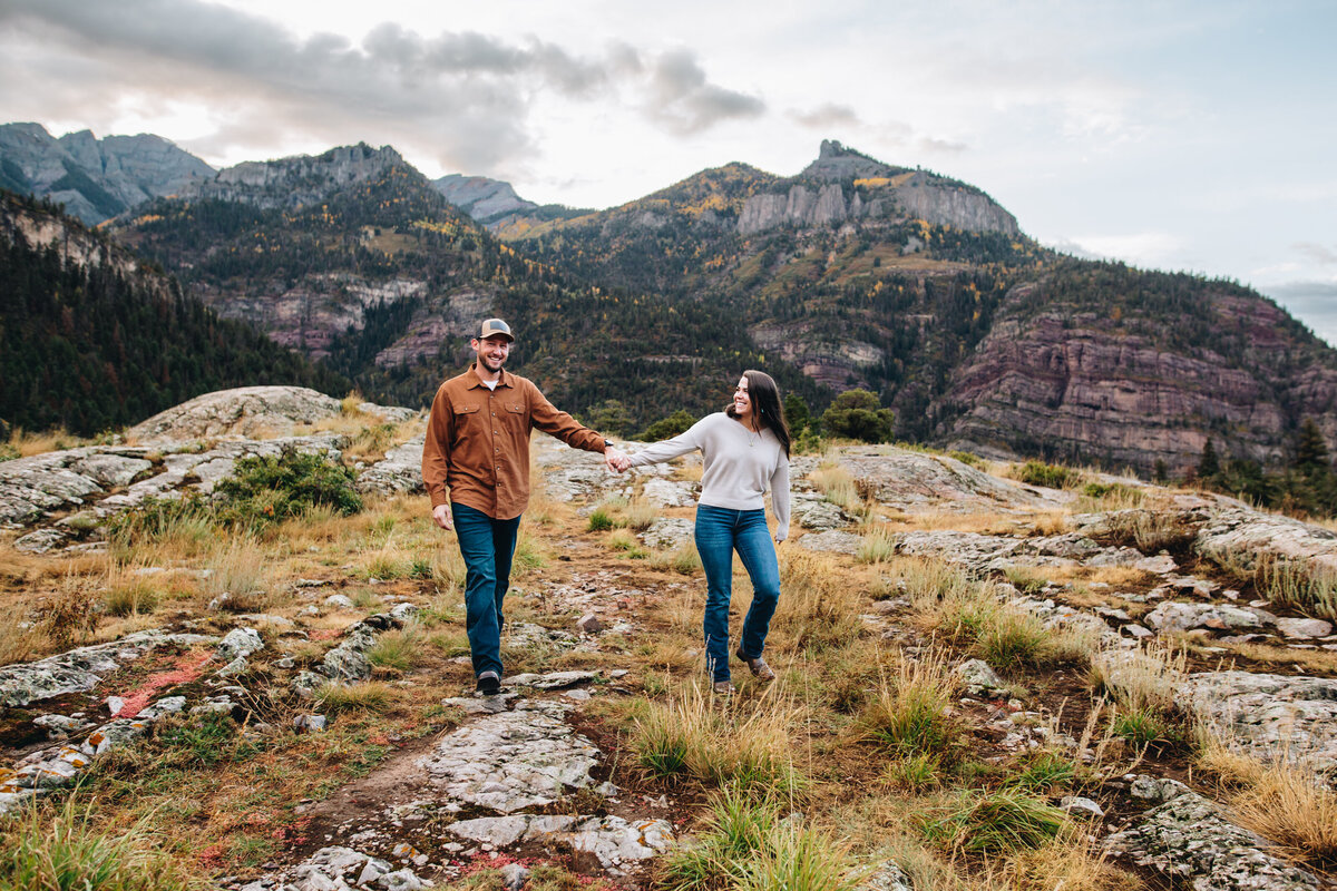 Ouray engagement session with a sunset.