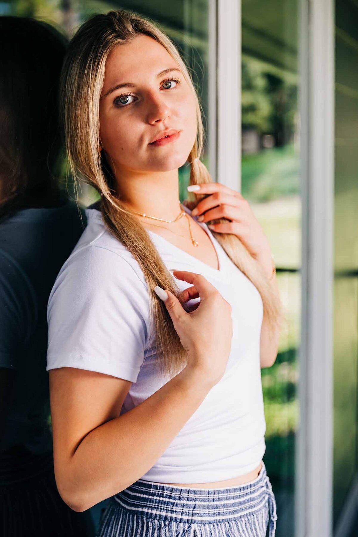 Portrait of Montana model with pigtails, Kalispell