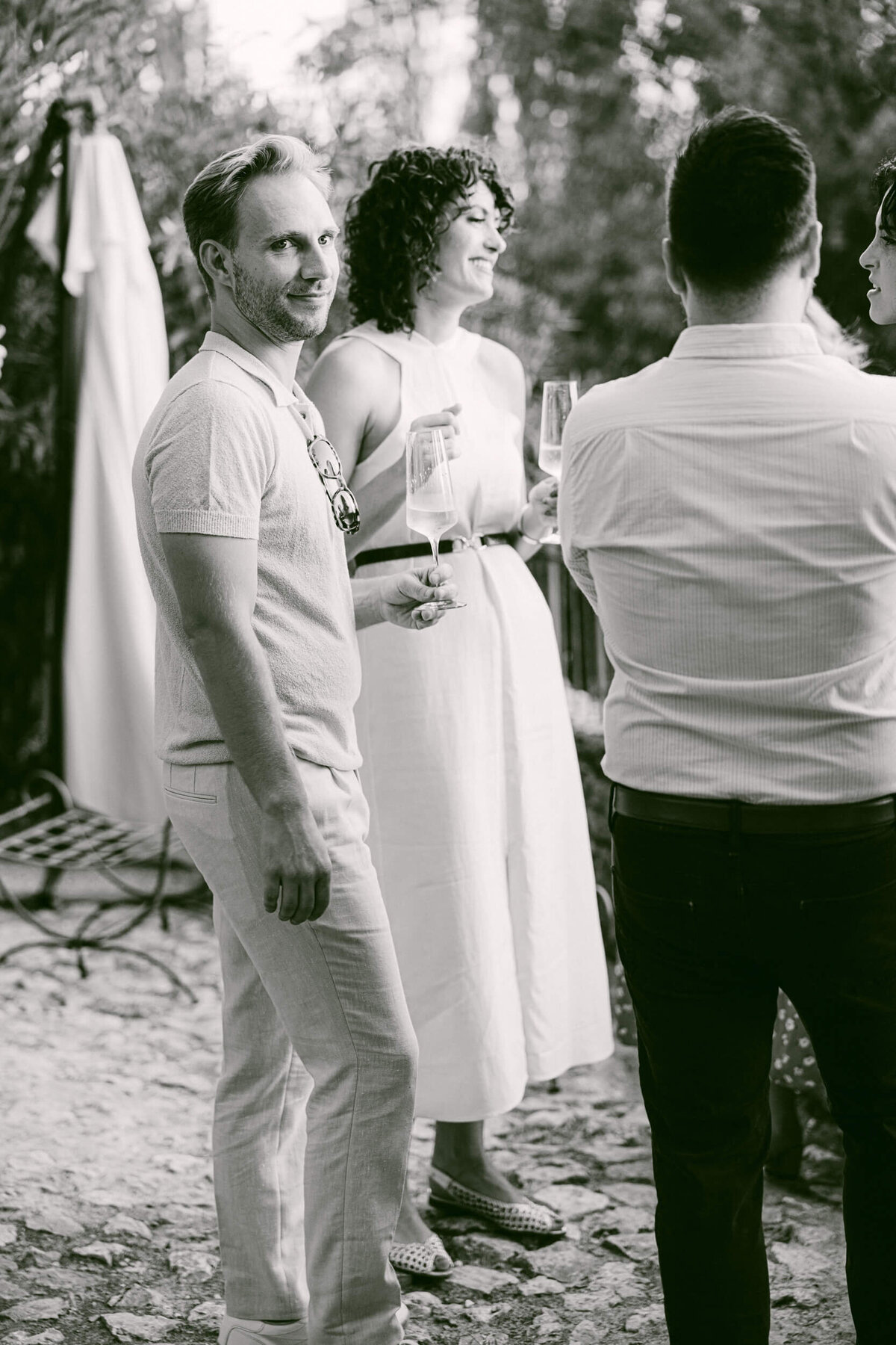 A wedding photo of the venue Laticastelli during cocktail hour in aTuscany Italy