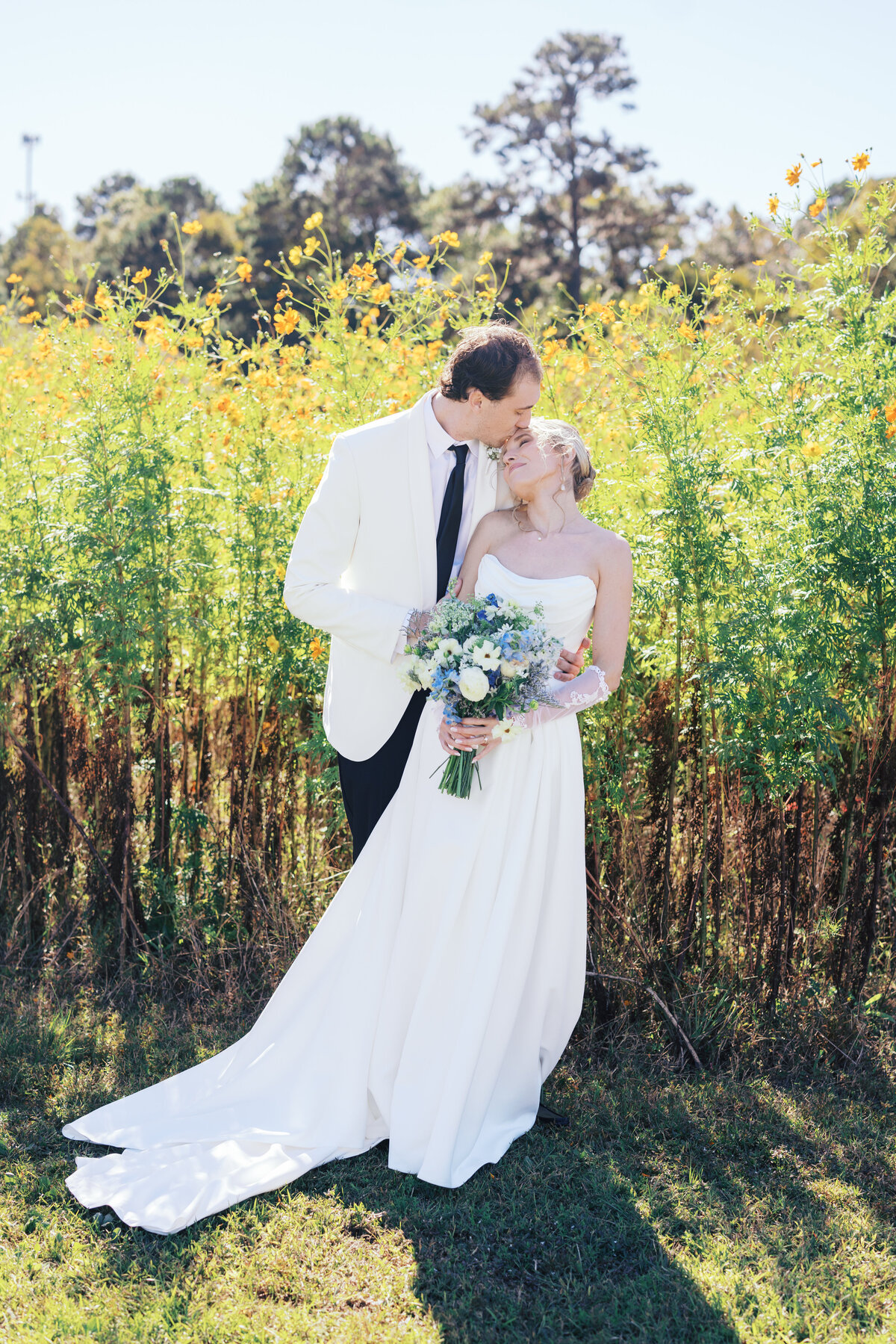 Charleston wedding photos in front of flower field