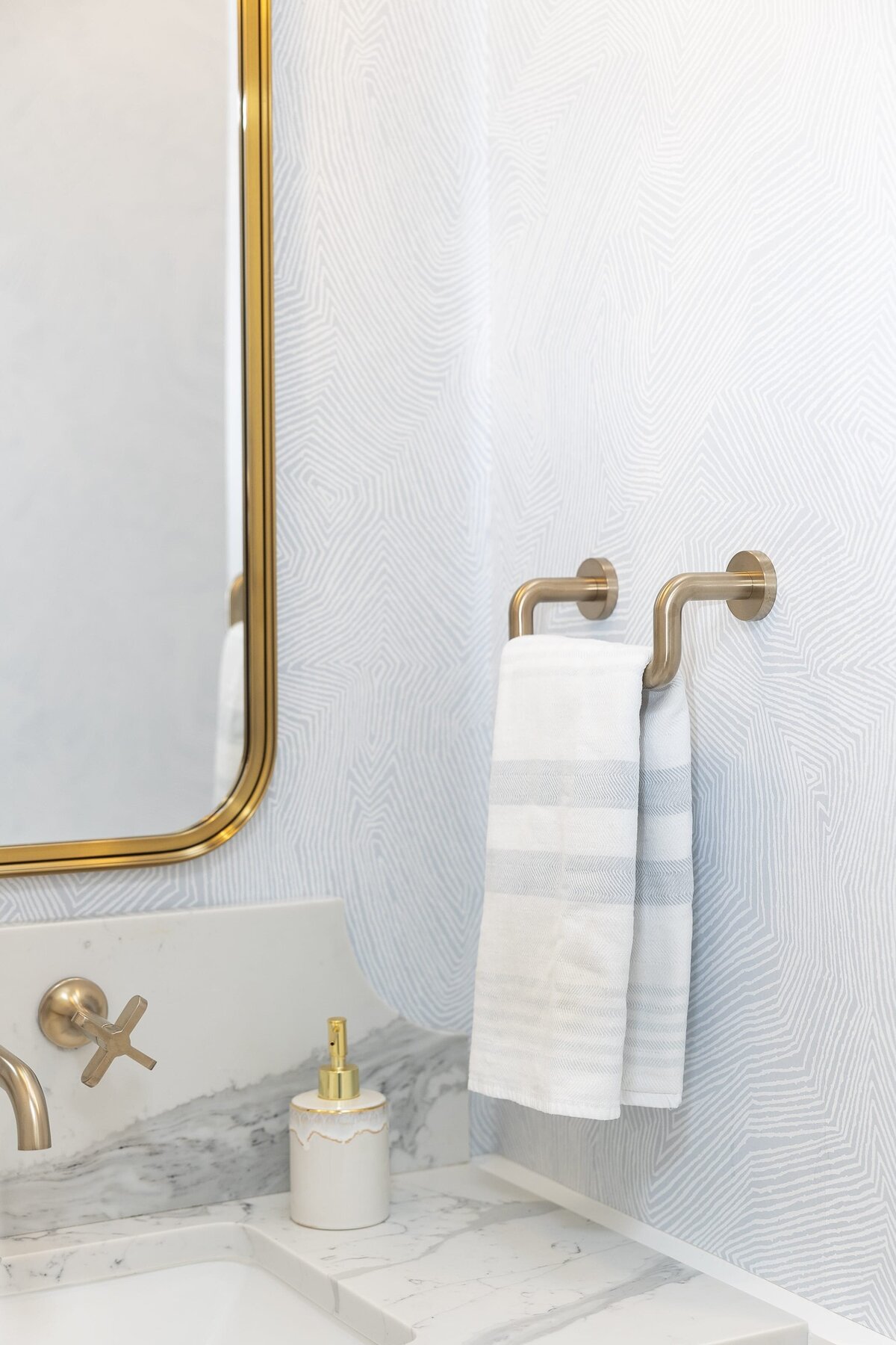 dewine design orlando interior designer contemporary coastal powder bathroom soft organic wallpaper