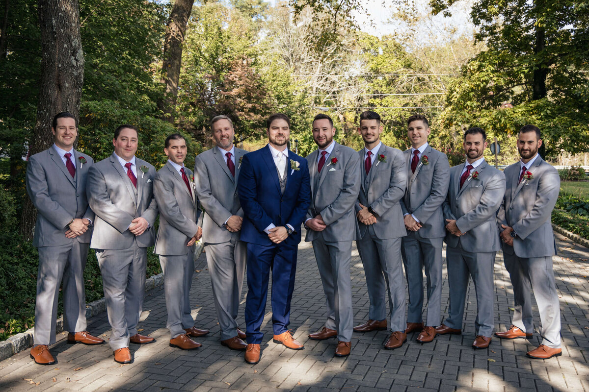 Gray Groomsmen Suit & Red Tie