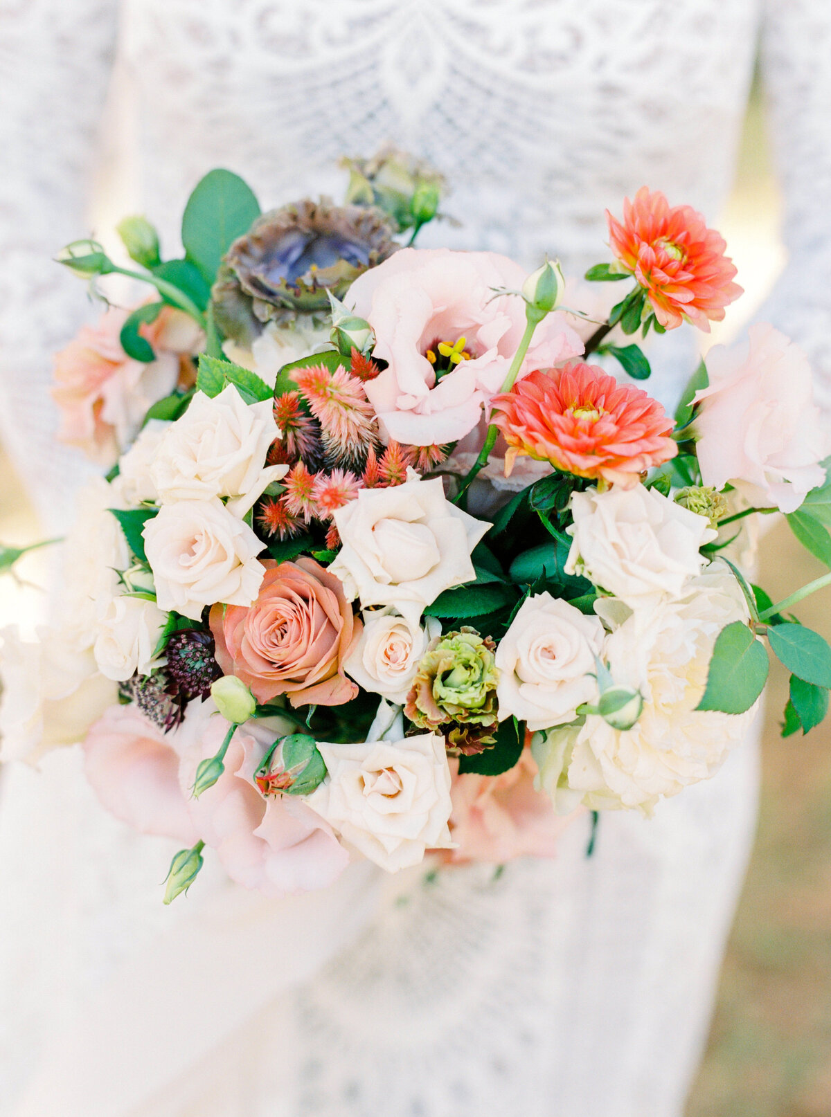 Film photograph of bridal bouquet photographed by Italy wedding photographer at Villa Montanare Tuscany wedding