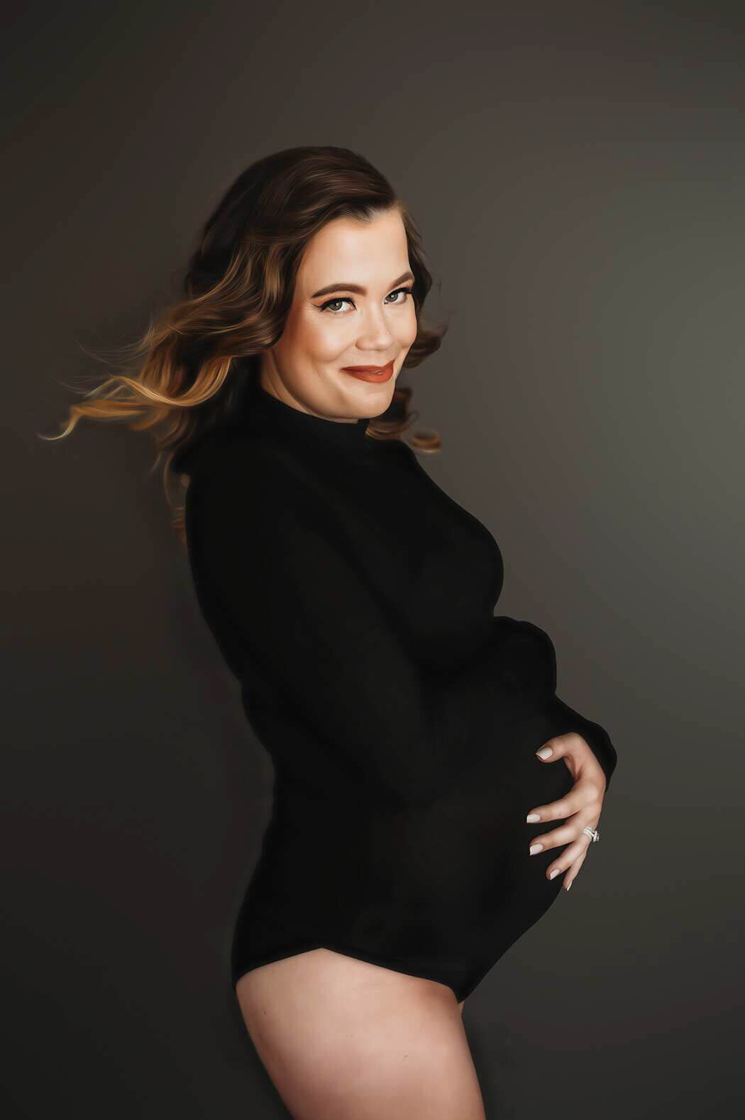 Pregnant woman poses for Editorial, Studio Maternity Photos in Charleston, SC.