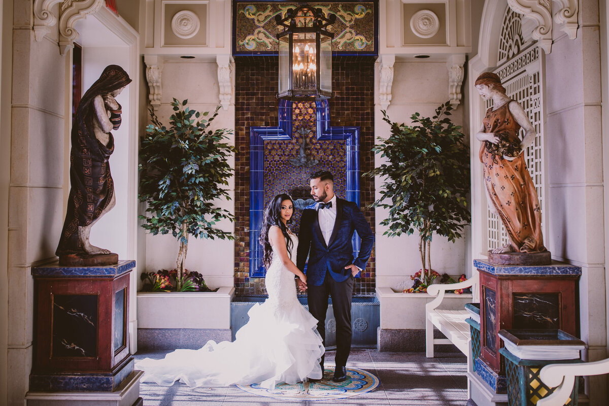 Indian Christian bride and groom posing for a portrait at the Russo's on the Bay in Howard Beach, Queens NY