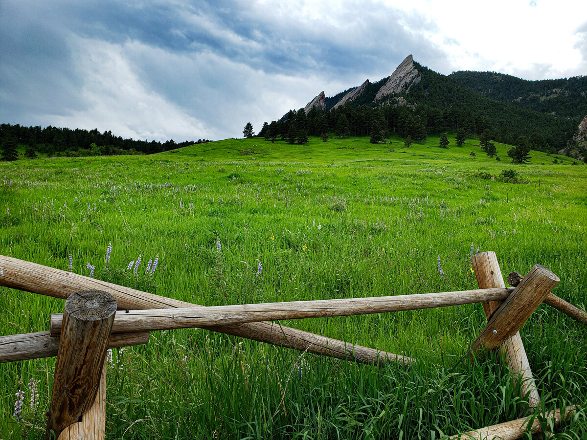 View of the Flatirons in Boulder, CO