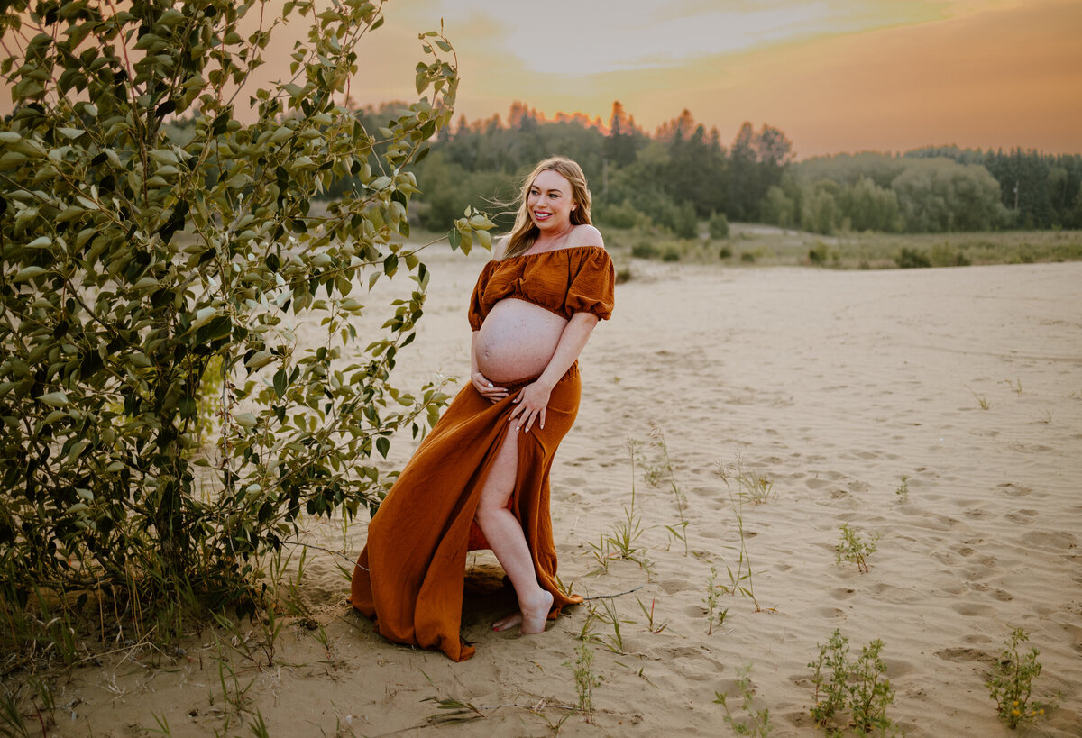 Maternity Pregnant Woman on beach sunset