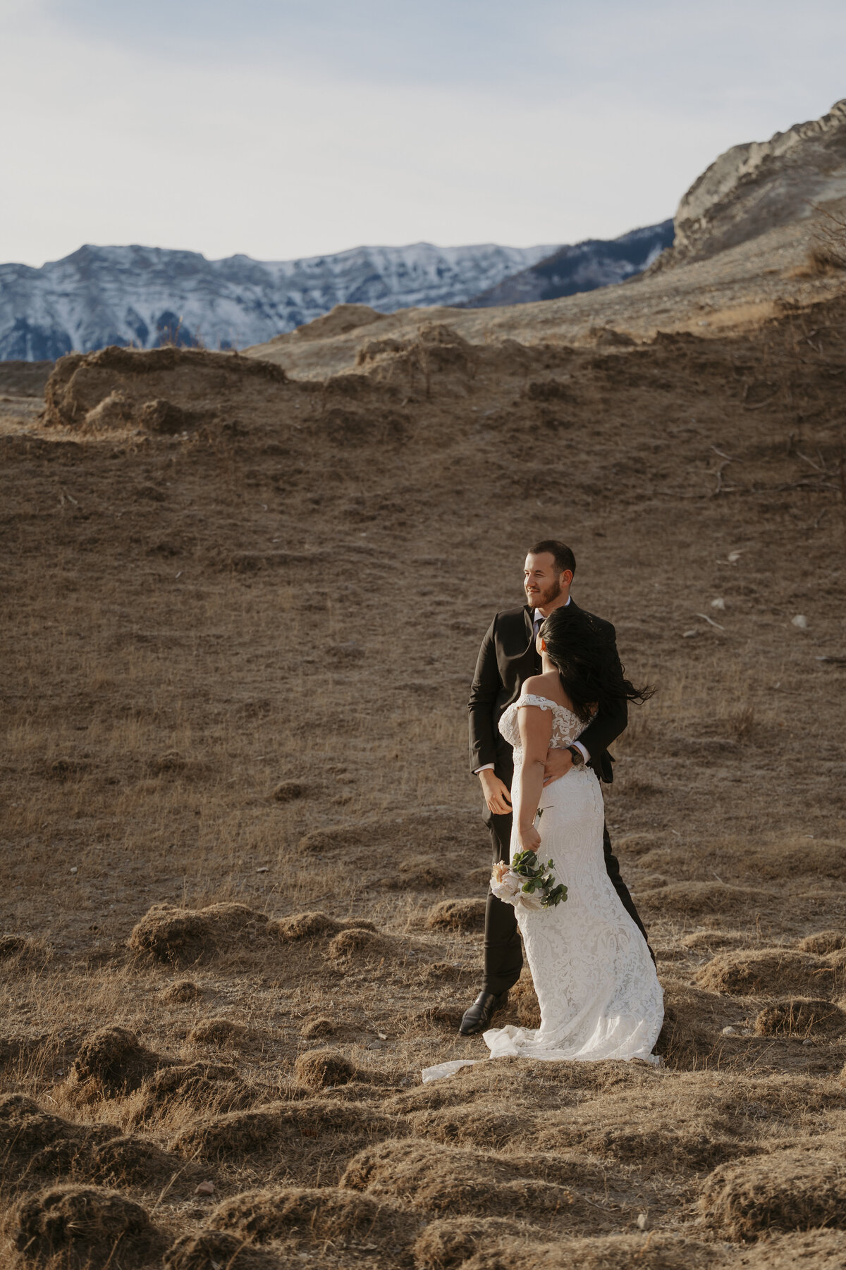 Outdoor elopement photo of Alberta bride and groom