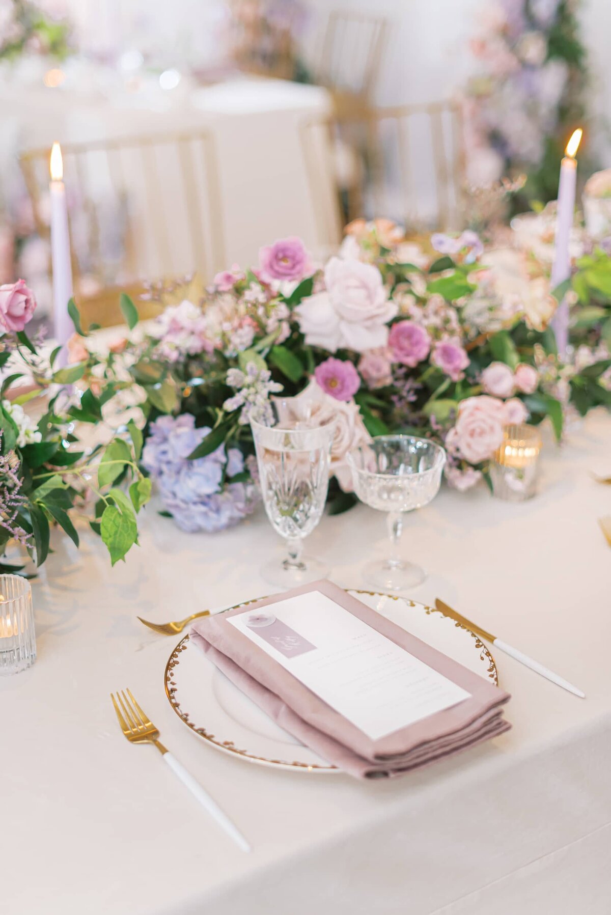 Pink and purple wedding florals