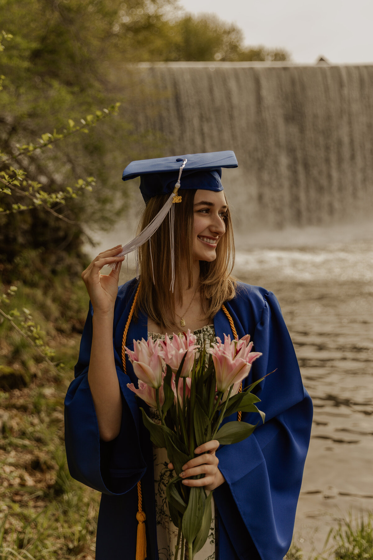 Waterfall Background in MN for Graduate Photos 