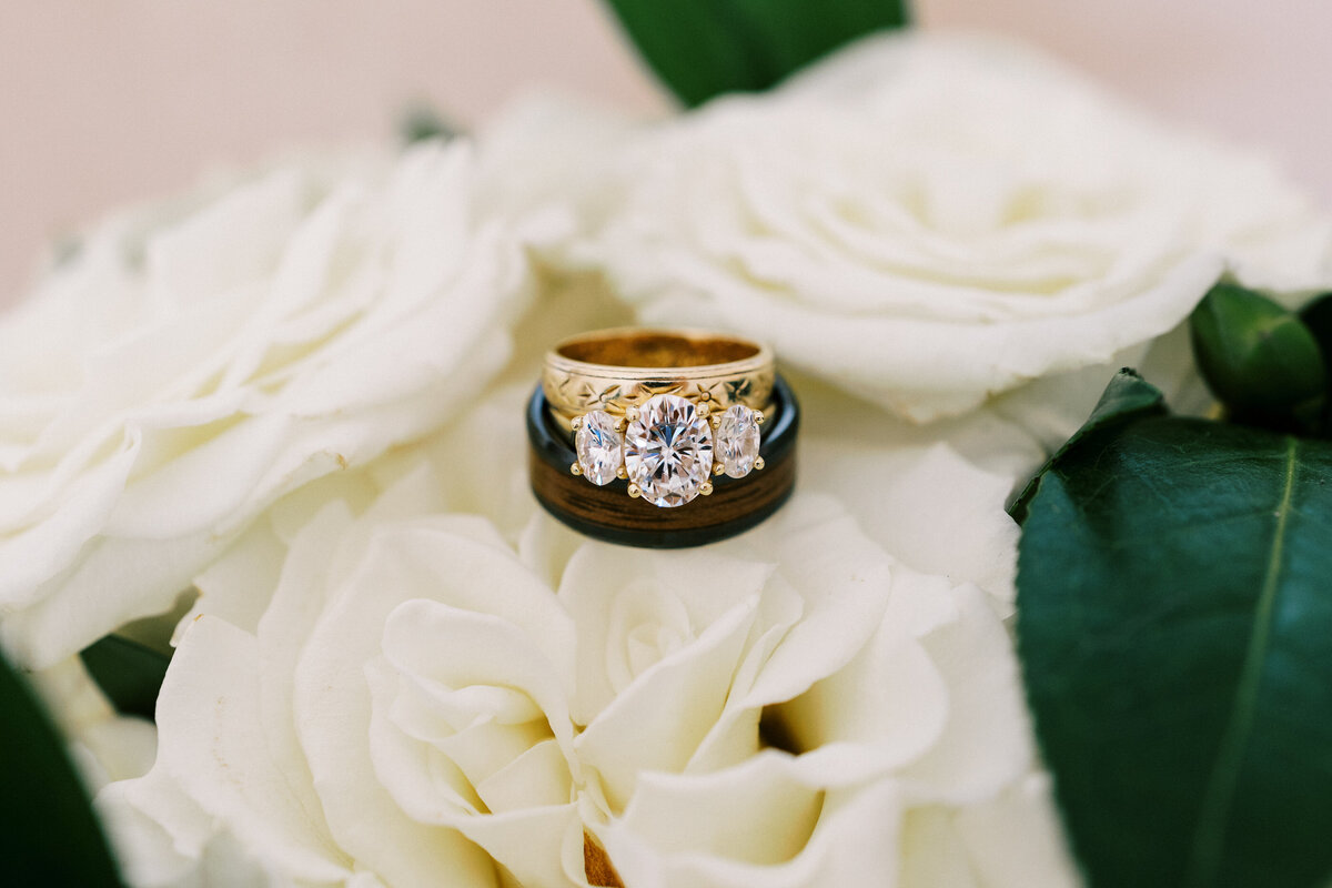 wedding rings inside the bouquet