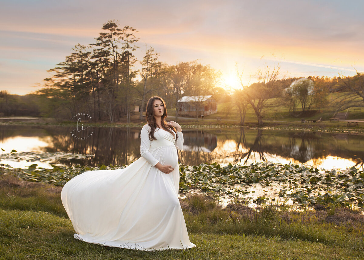 Stunning maternity session at the lake at Murrays Mill in Catawba, NC