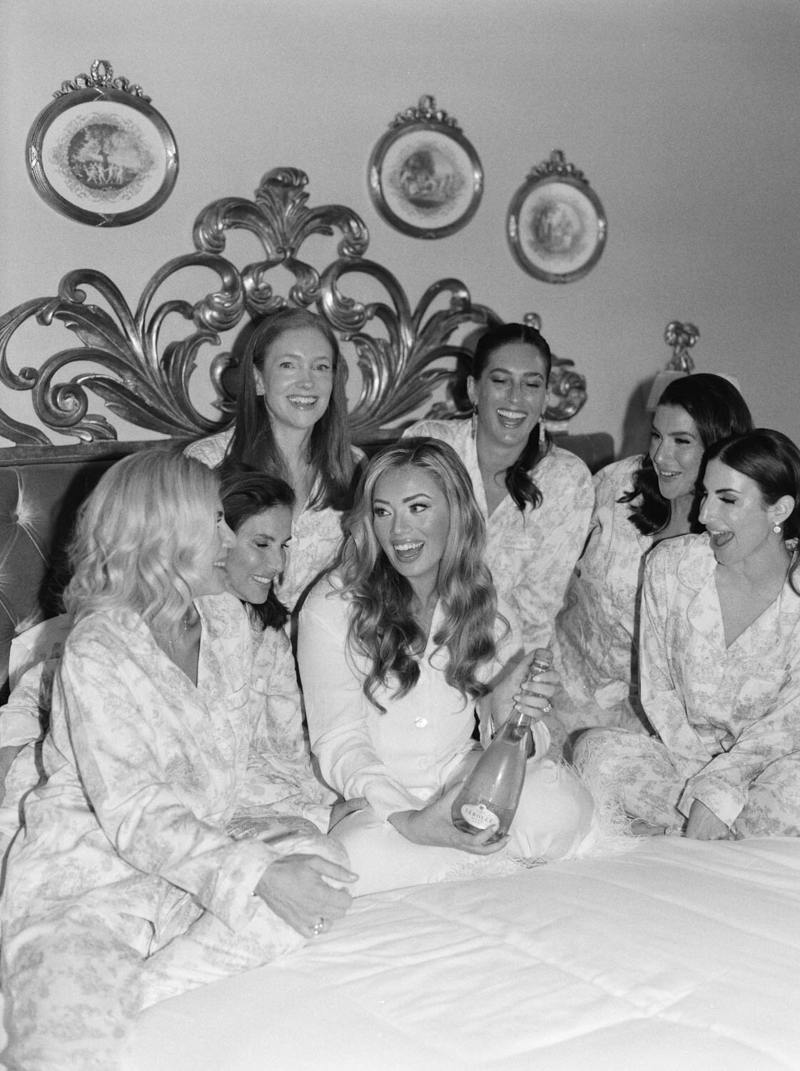 Bridal party celebration with prosecco