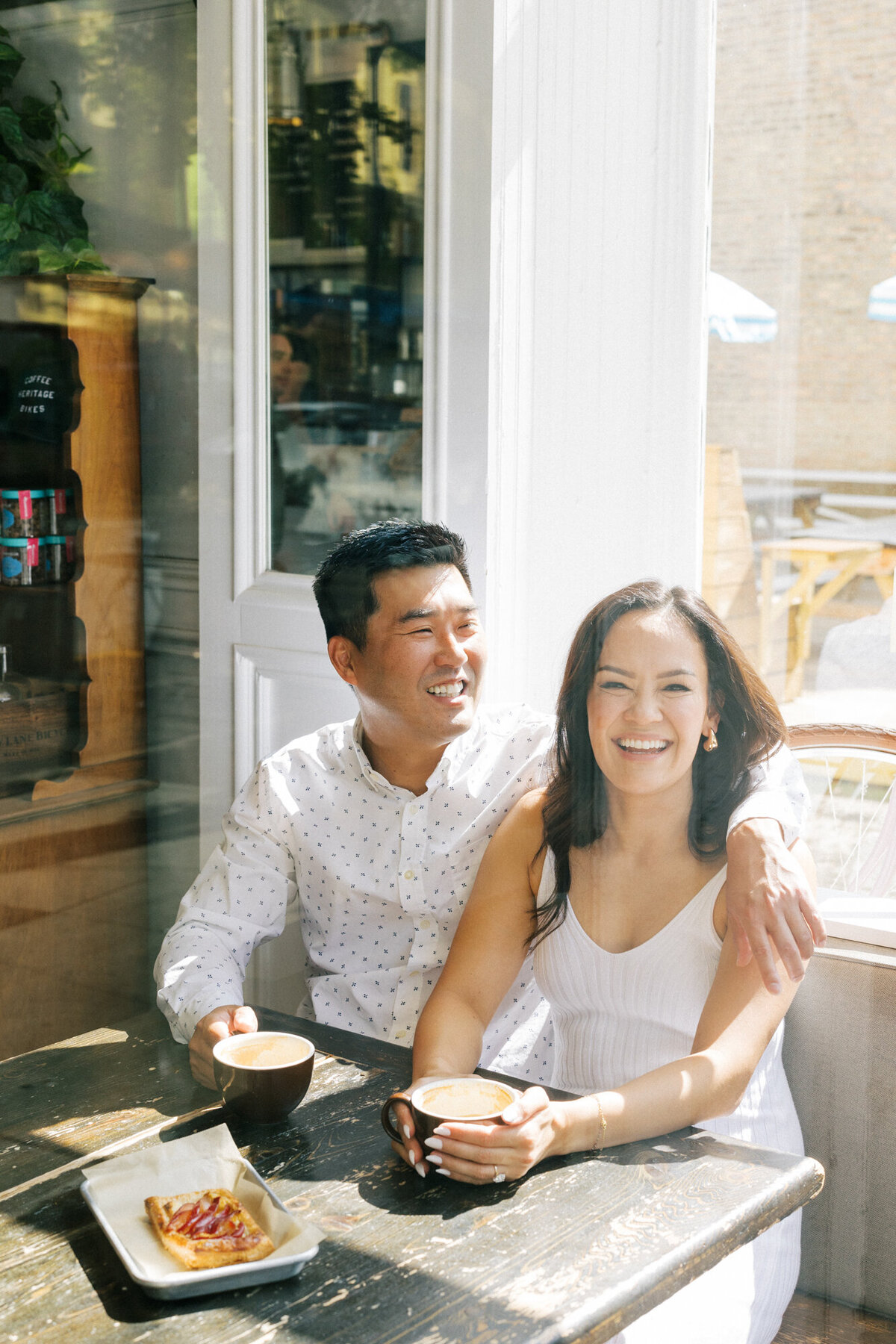 Engagement photos at Heritage Coffee Shop in Chicago
