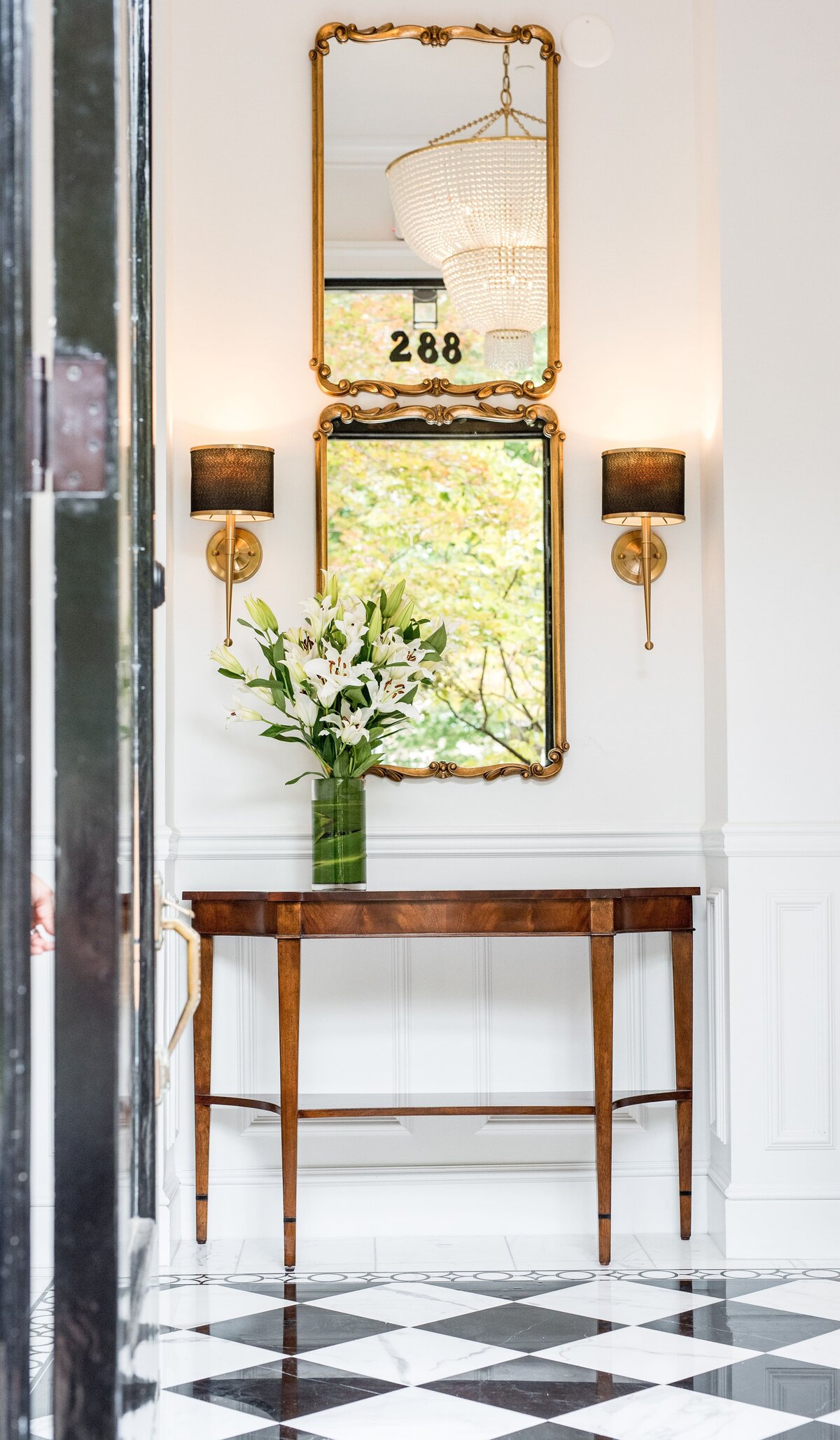 luxury-entryway-comm-ave-gold-mirrors-min
