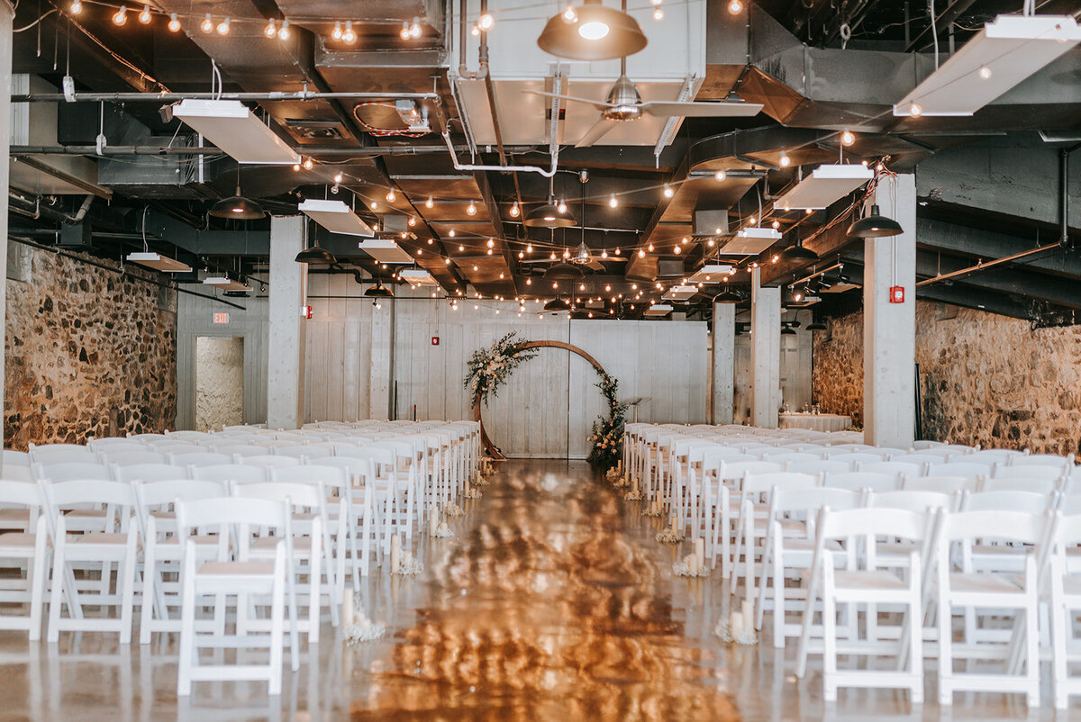 Indoor wedding reception setup