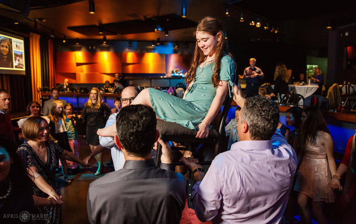 Bat Mitzvah Party Horah Chair Dance at a Jewish Celebration in Denver