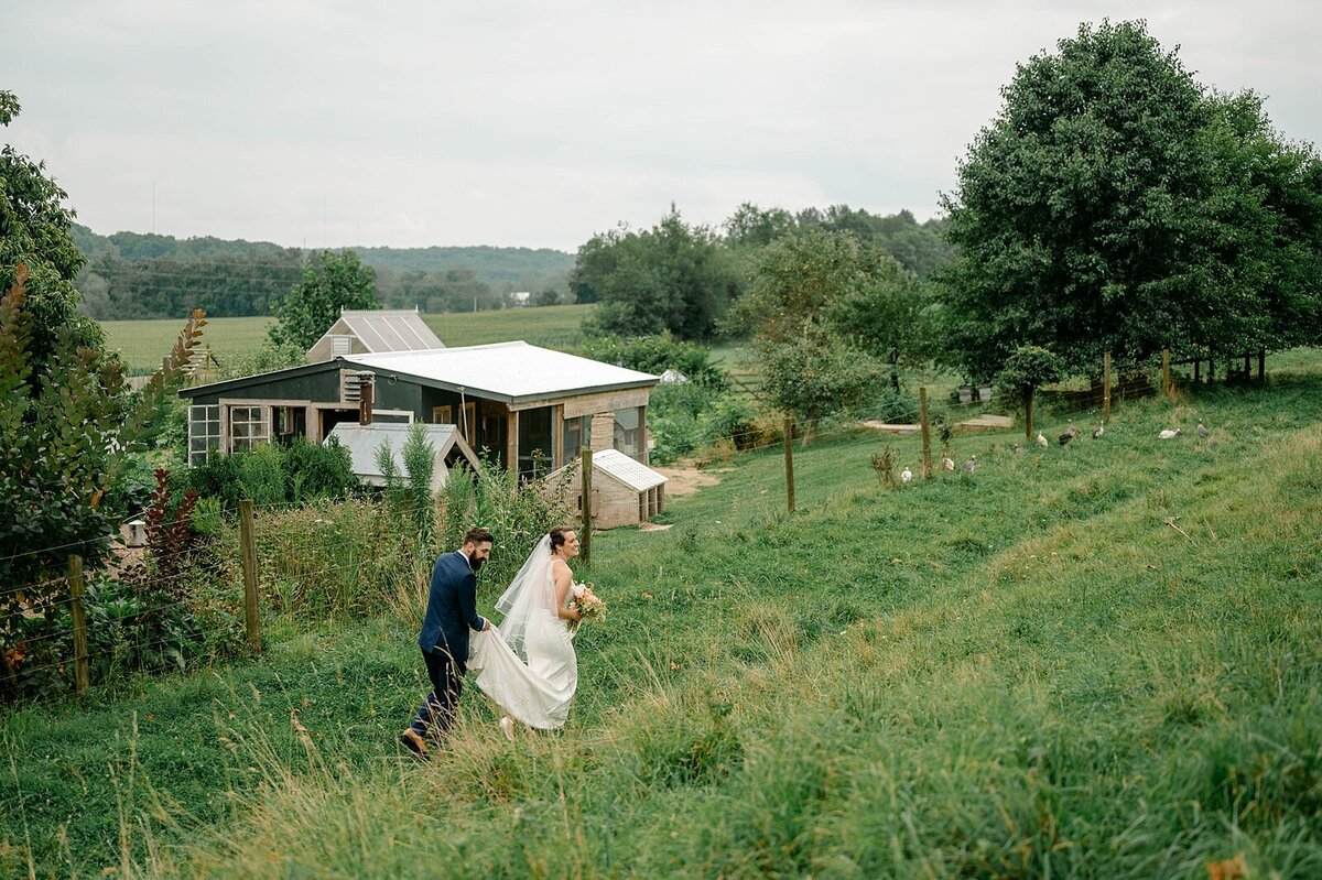 Bride and groom photos at Warwick Farm in a sheep pasture