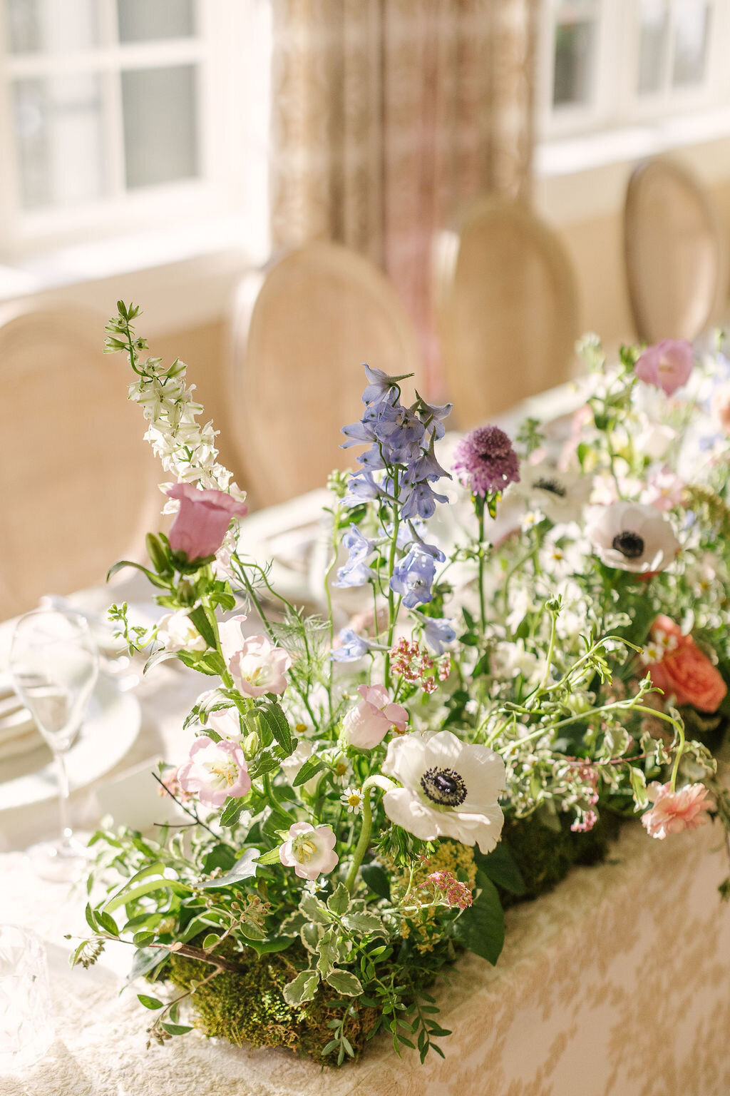 wedding reception table floral runner organic