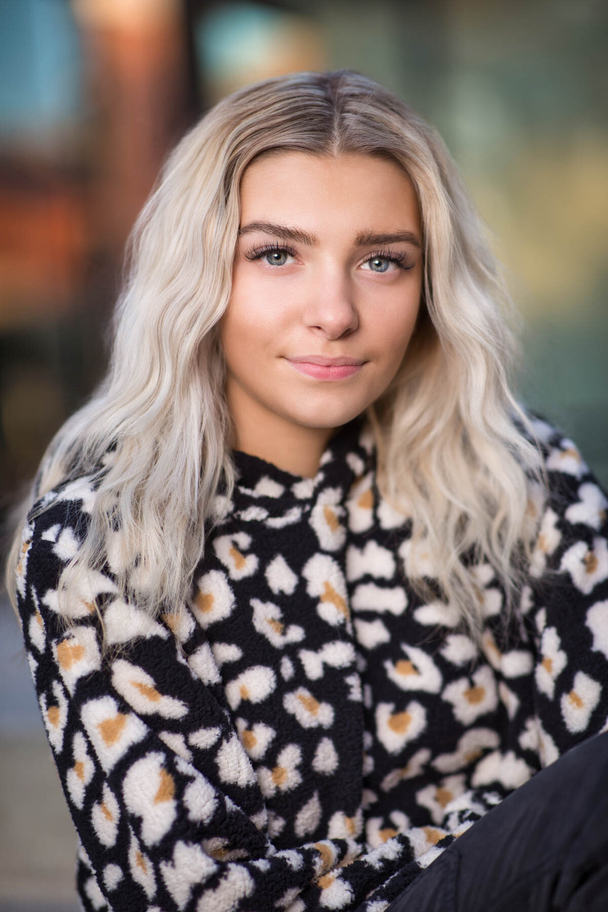 Portrait of senior girl in Trolley Square taken in Salt Lake City Utah.