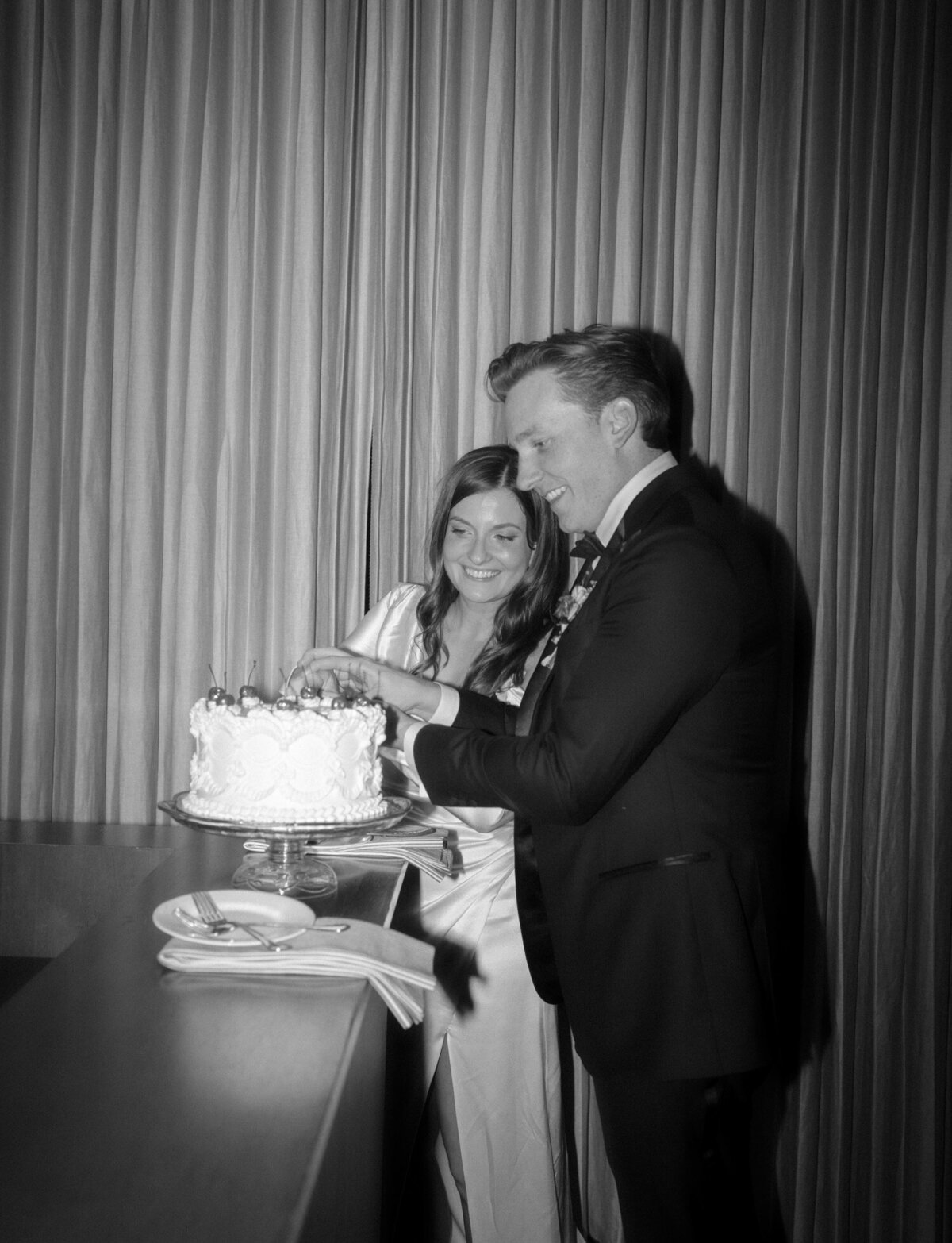 wedding cake cut at Shinola Hotel, Detroit