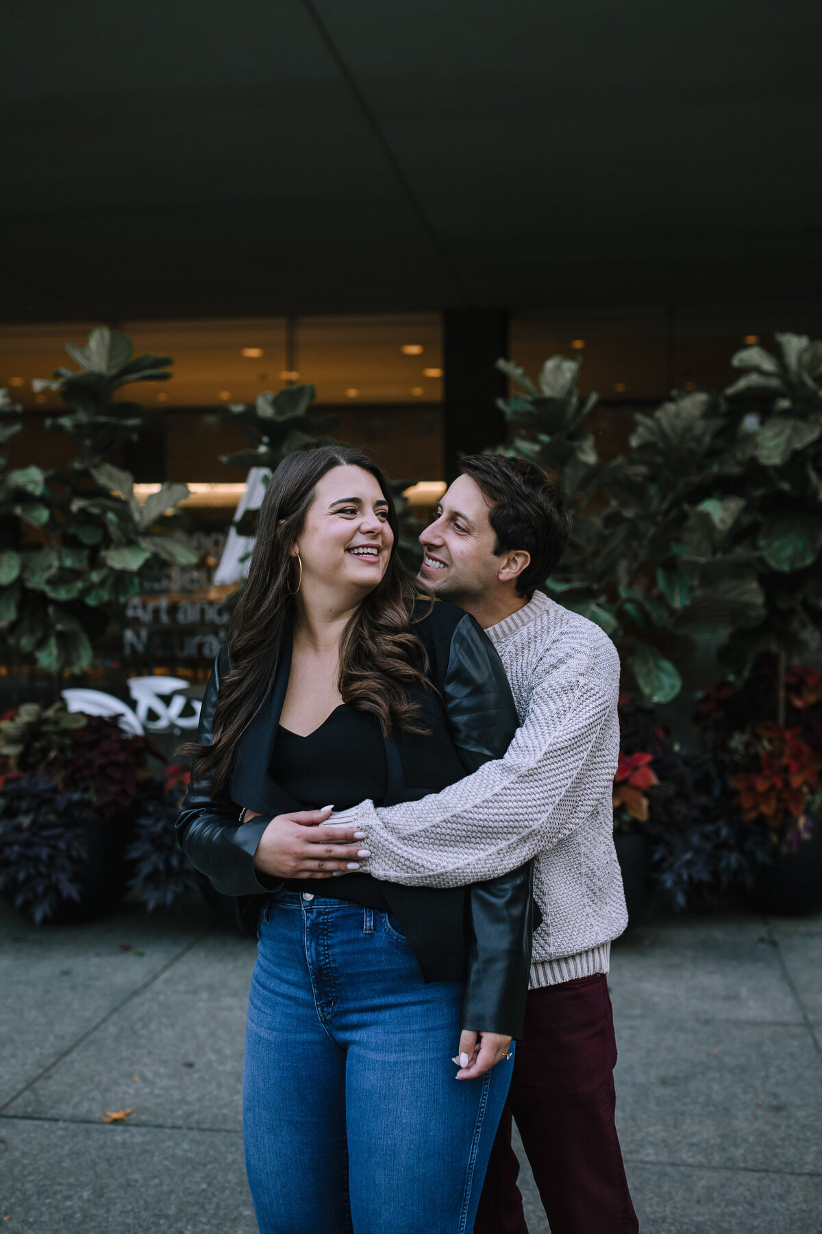 Engaged couple at the Carnegie Museum. 