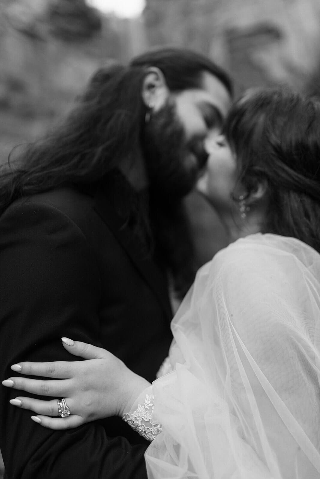 close up of brides and groom kissing at Finger Lakes wedding, NY