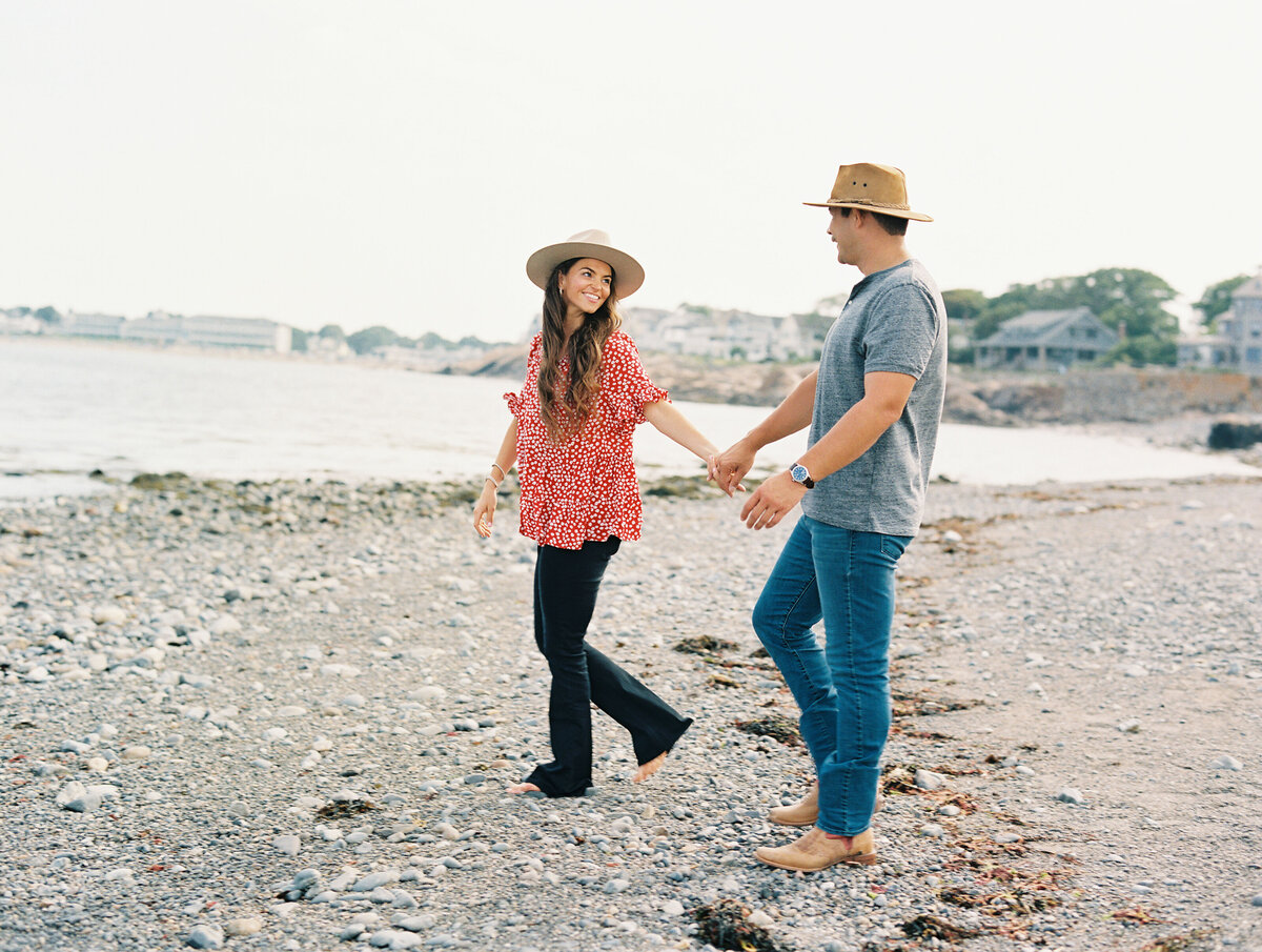 couple on beach at new england engagement photoshoot