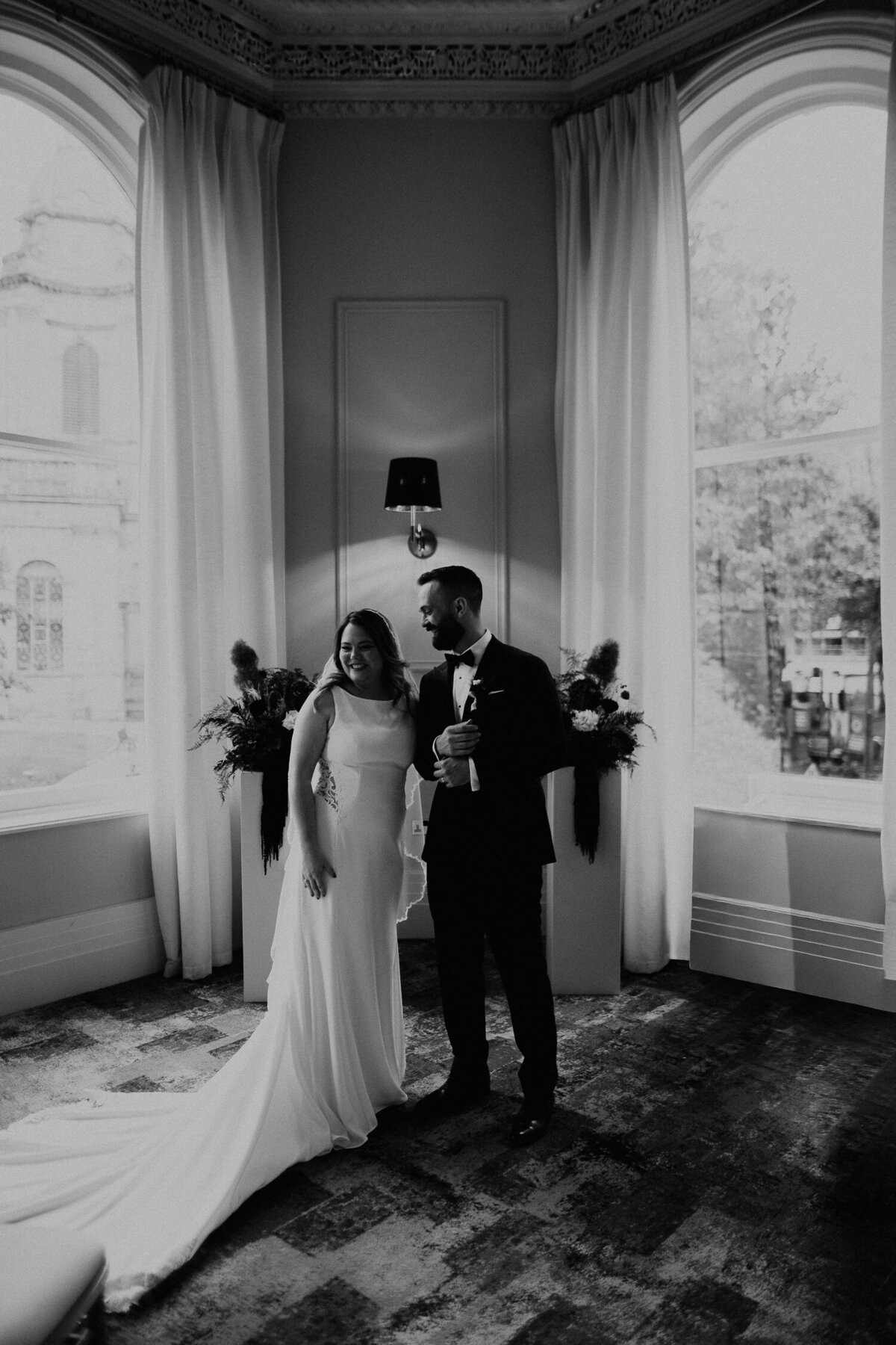 Bride and groom at their wedding ceremony at Grand Hotel in Birmingham. 