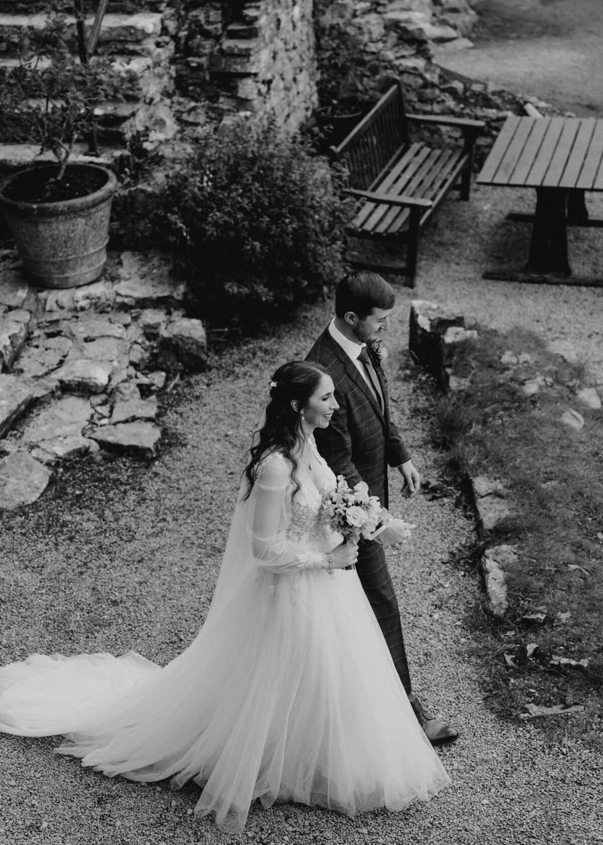 Walking towards their confetti aisle