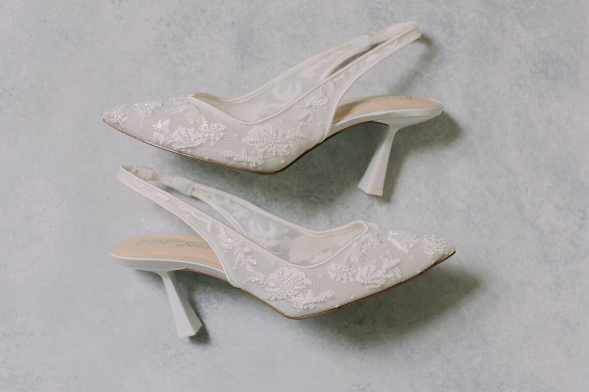 white beaded lace bridal shoes by Betsey Johnson 