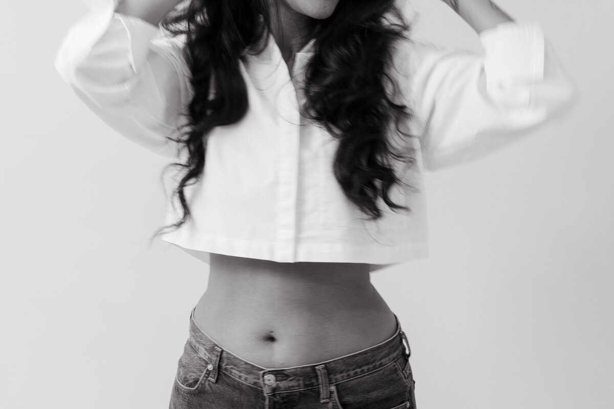 Studio portrait of a woman in soft natural light, captured by Portland portrait photographer Karen Pride.