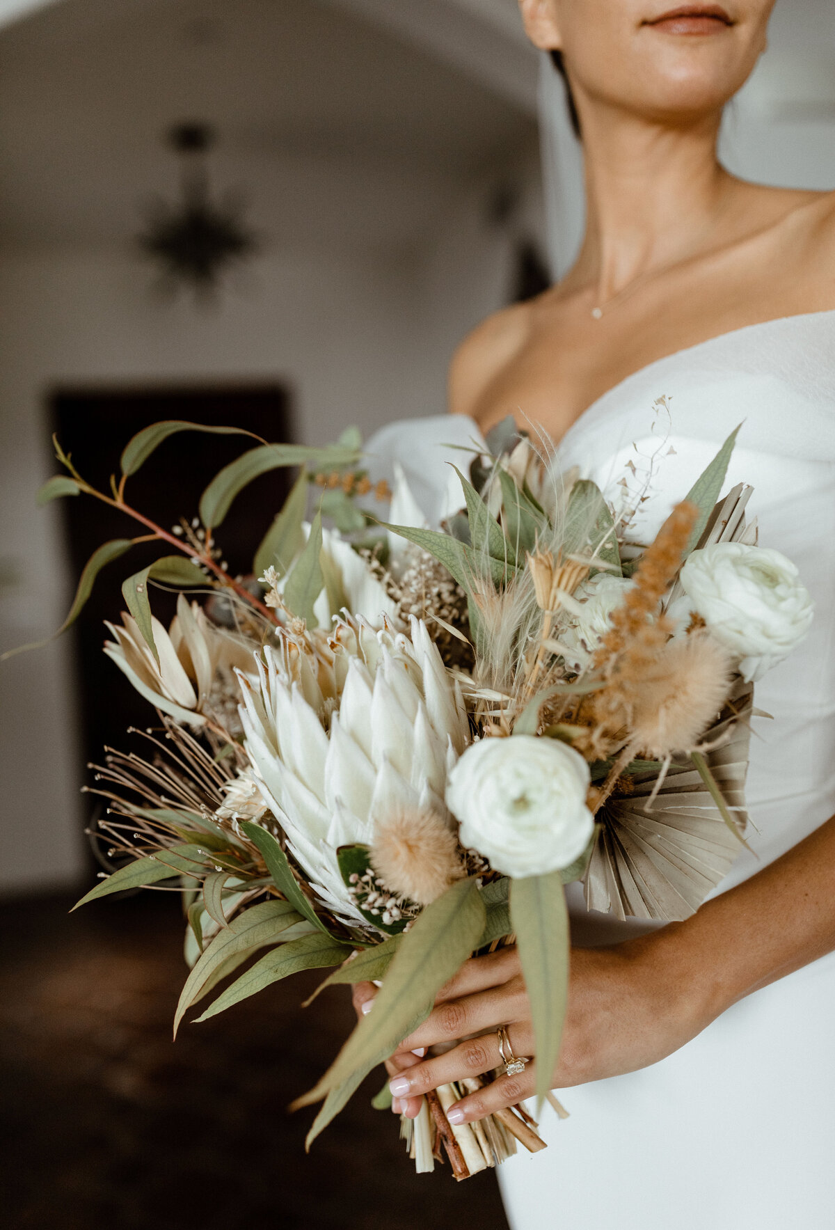 Textural bridal bouquet with neutral palette