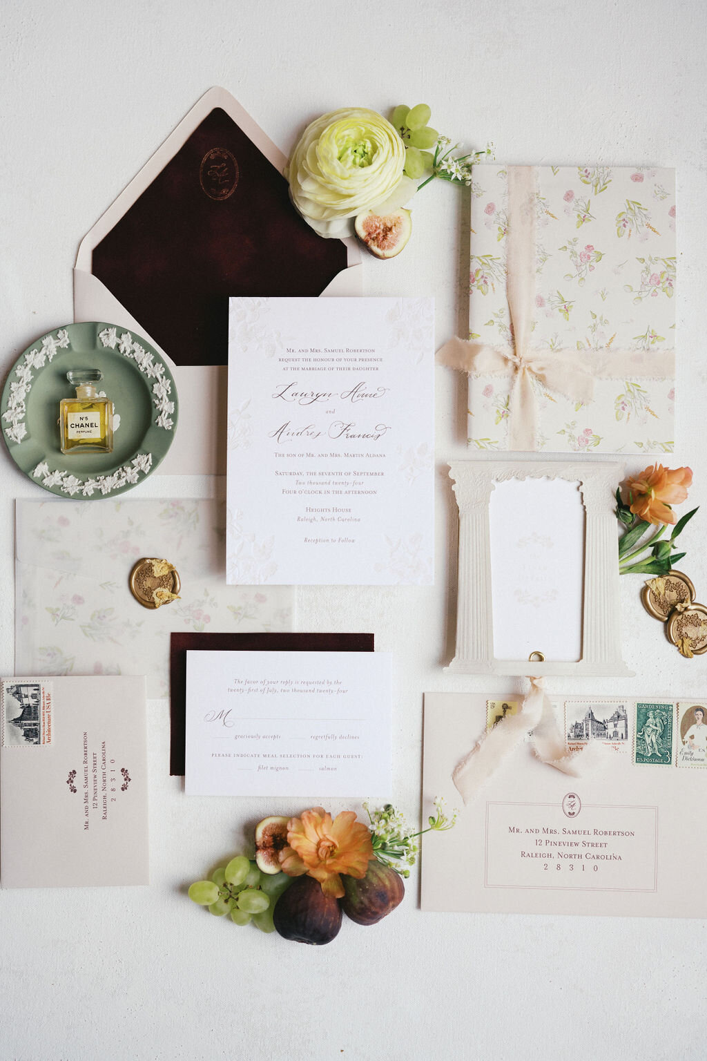 Romantic floral invitation suite _Heights House Fall Wedding_Katie Stoltz_Photography