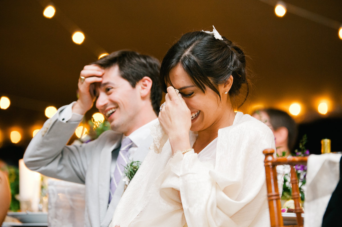 Bride and groom reaction to toast