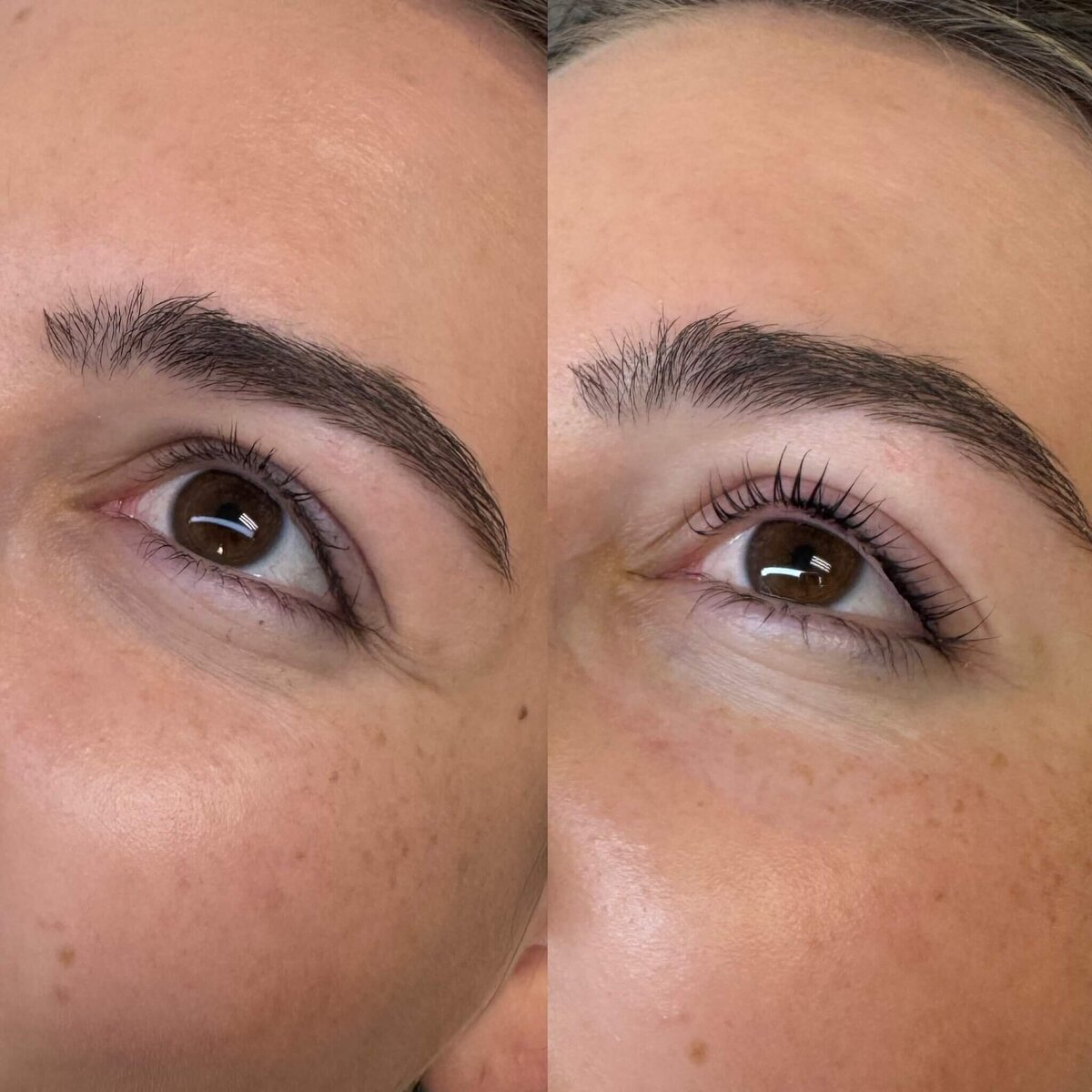 image showing a beautiful woman's results after getting her eyelashes lifted and tinted by Stephanie Schuh