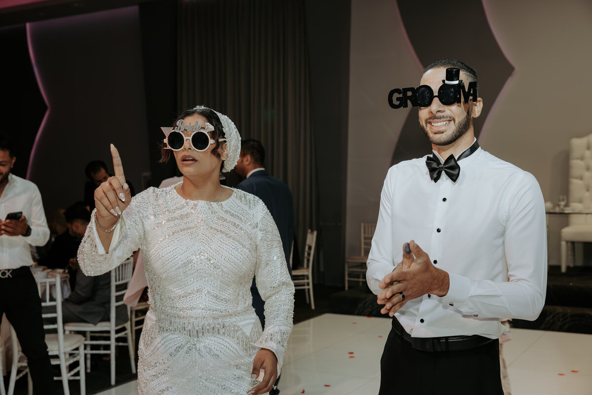 Bride and Groom Wearing Party Glasses – Fun Arabic Wedding in Los Angeles
