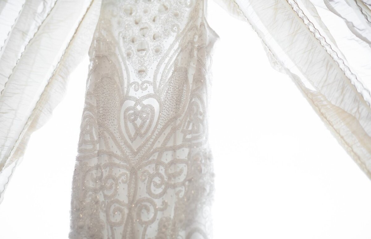 Closeup of bridal gown