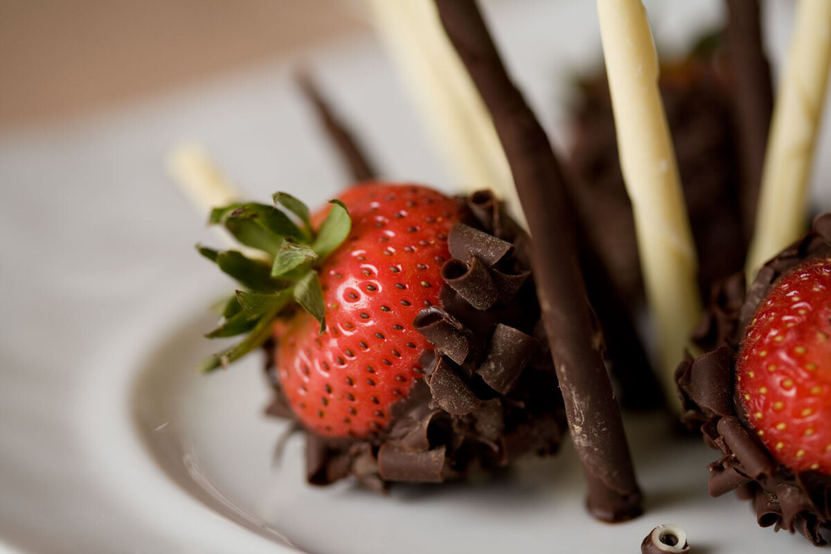 Chocolate-dipped strawberry with chocolate curls