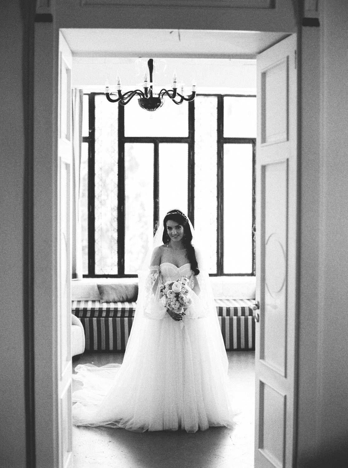 Bridal portraits on black and white film