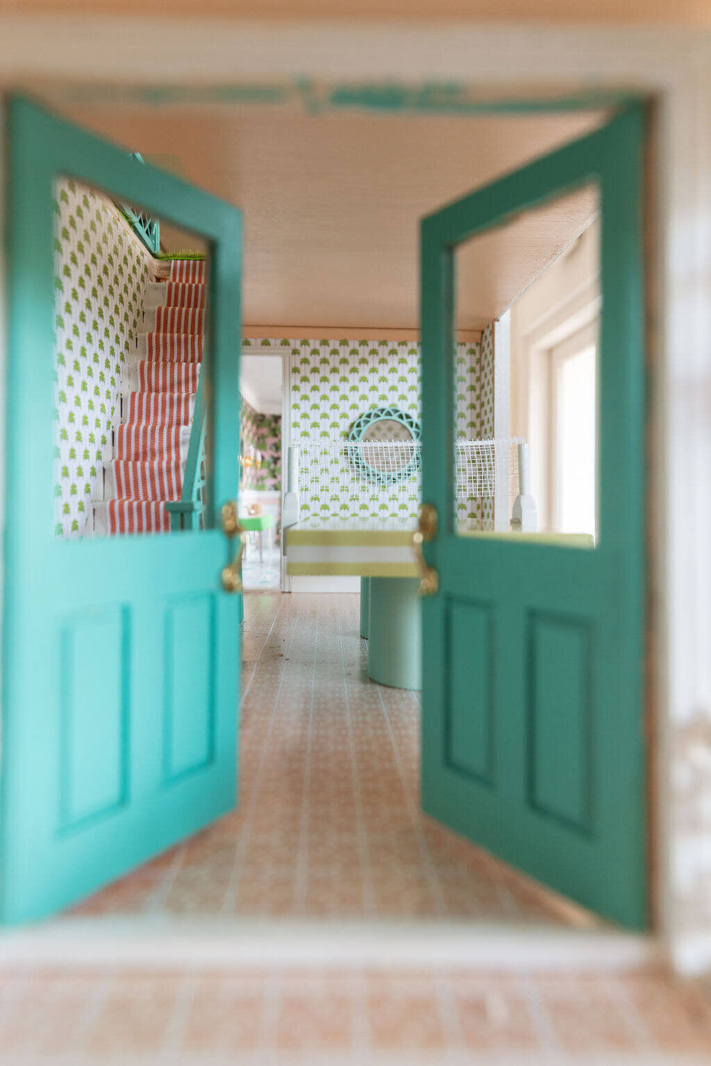 oyster creek studios petite palm beach dollhouse turquoise entry doors with tiled floor