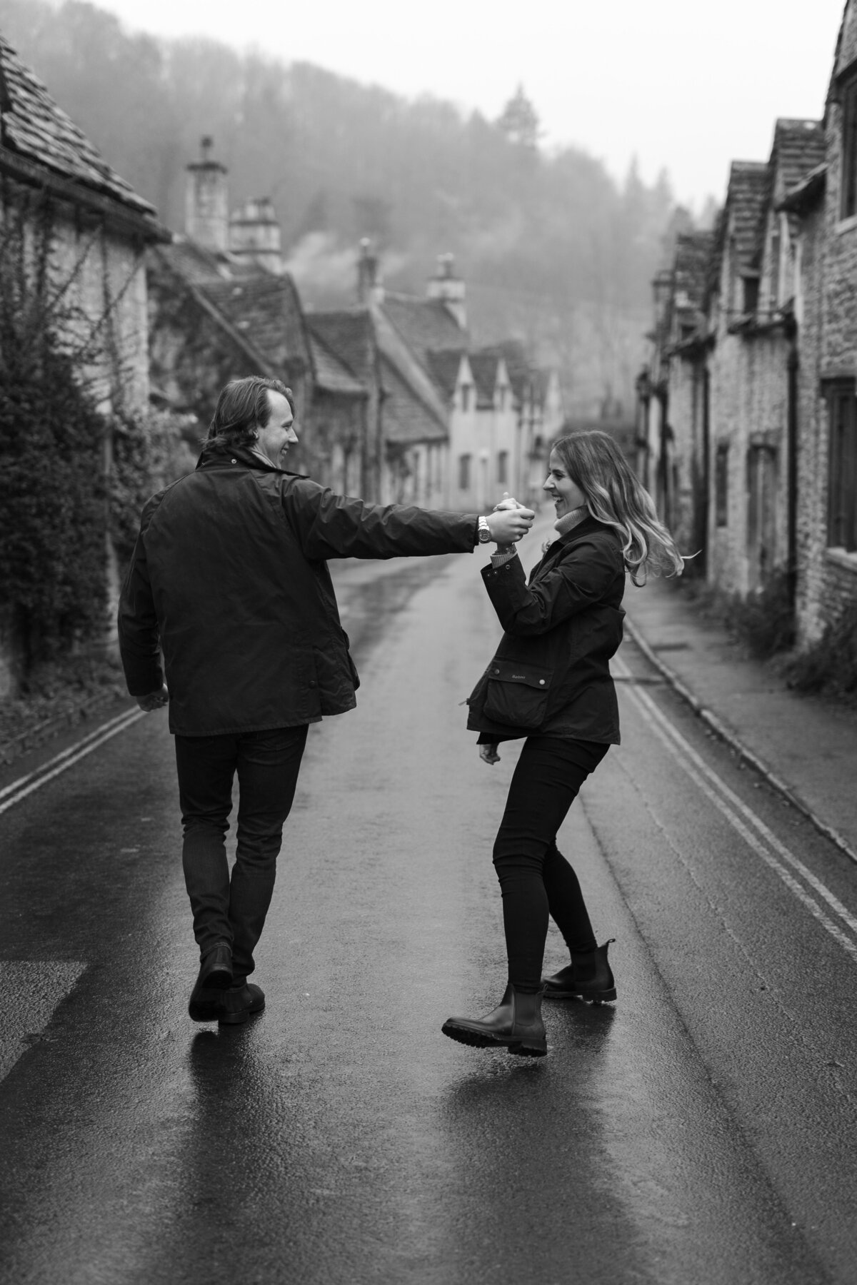 Engagement portraits in Castle Combe, Cotswolds