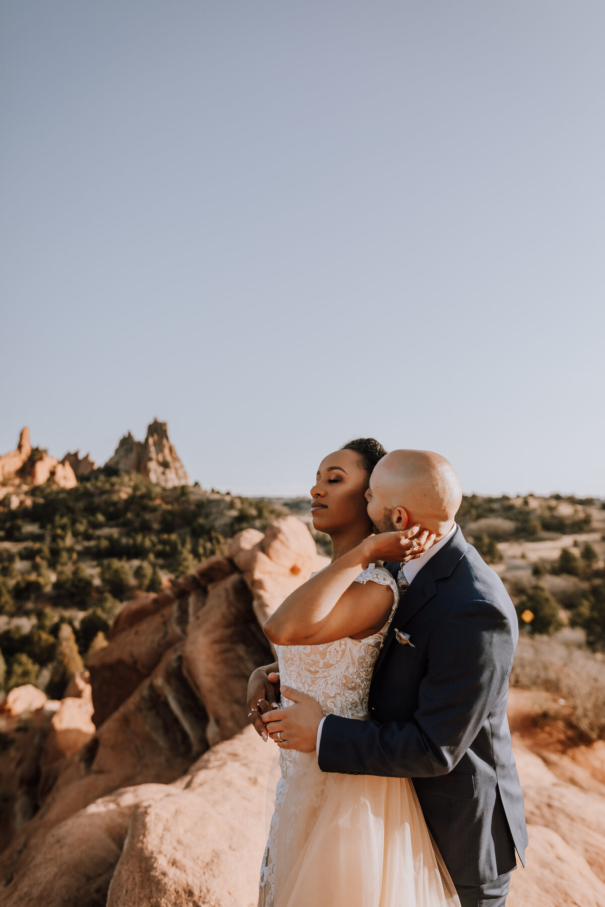 bride and groom at garden of the gods elopement