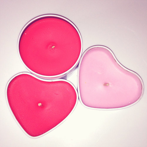 candle trio heart tins